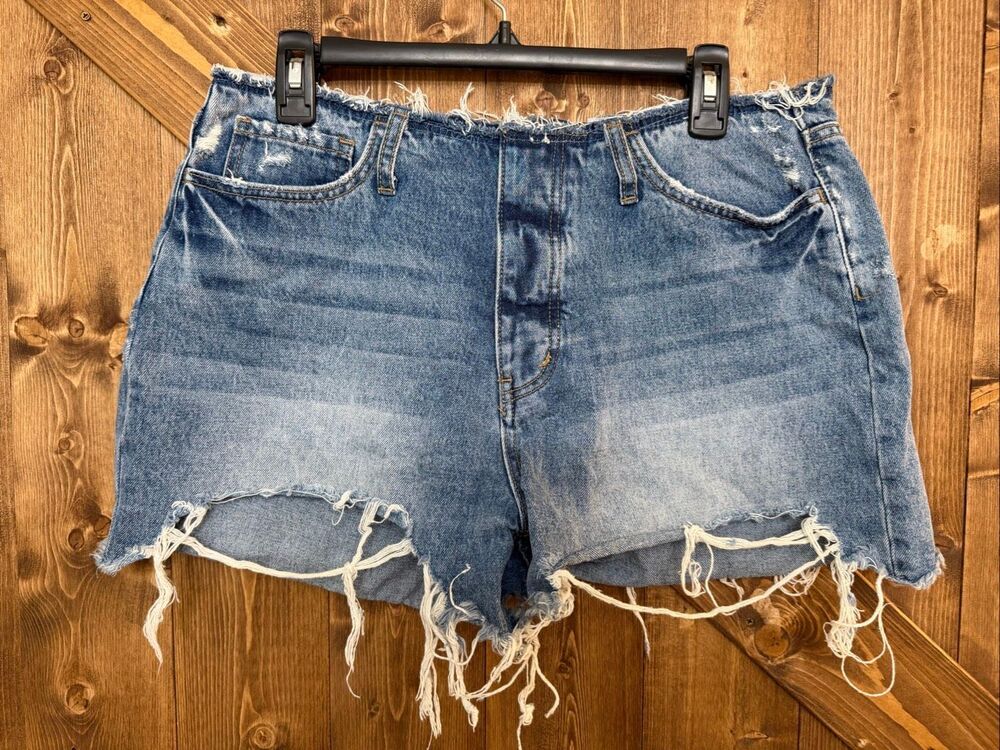 Flying Monkey Women’s Size 30 High Rise Distressed Cutoff Denim Shorts Button Fl